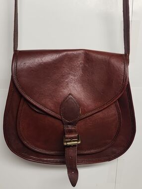 Unisex Unbranded Classic Large Leather Crossbody Saddle Man Bag Deep Brownish